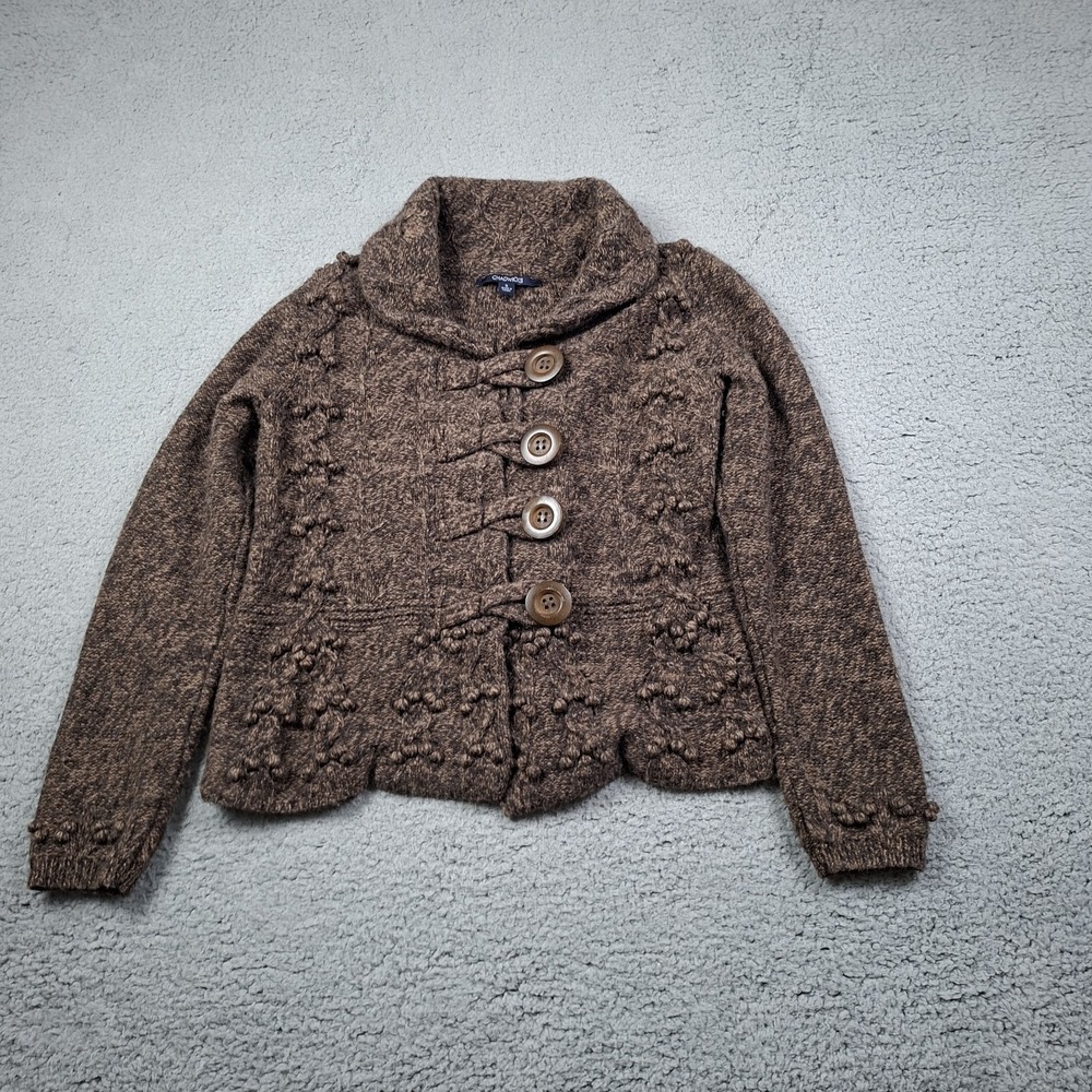 Cable Knit Cardigan Sweater Small Lambswool Blend Big Button Goblincore Roll